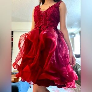 Unique Maroon Plunging with Floral Lace Dress for Prom, Homecoming, Formal